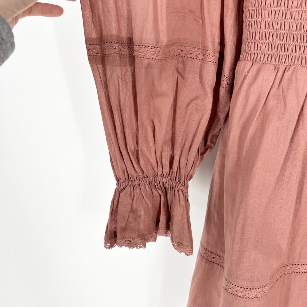 NWT Reformation Dunes Organic Cotton Smocked Mini Dress in Praline - Picture 5 of 8
